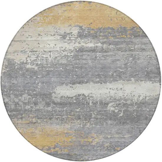 8' Gold Gray And Silver Round Abstract Washable Indoor Outdoor Area Rug Photo 3