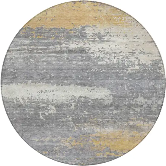 8' Gold Gray And Silver Round Abstract Washable Indoor Outdoor Area Rug Photo 1