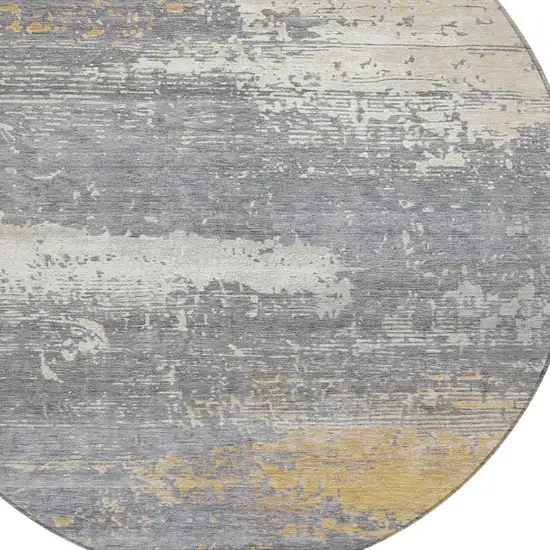 8' Gold Gray And Silver Round Abstract Washable Indoor Outdoor Area Rug Photo 8
