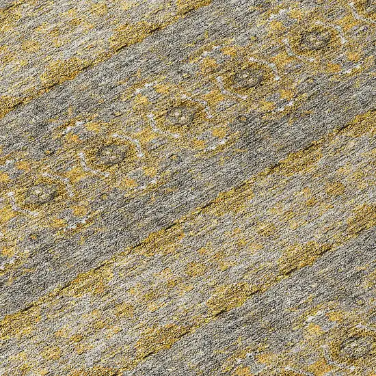 8' Gold Gray And Silver Round Floral Medallion Washable Indoor Outdoor Area Rug Photo 4