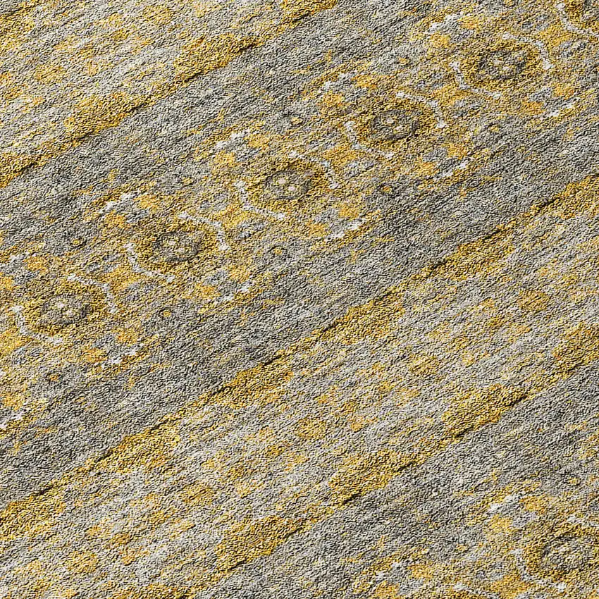 8' Gold Gray And Silver Round Floral Medallion Washable Indoor Outdoor Area Rug Photo 4