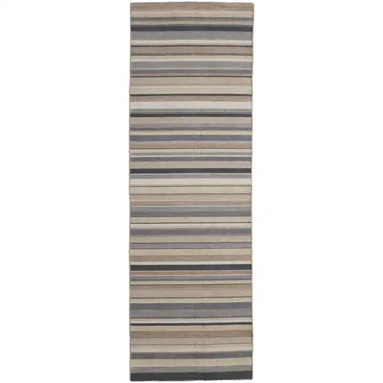 8' Gold Gray And Tan Wool Striped Hand Knotted Area Rug Photo 2