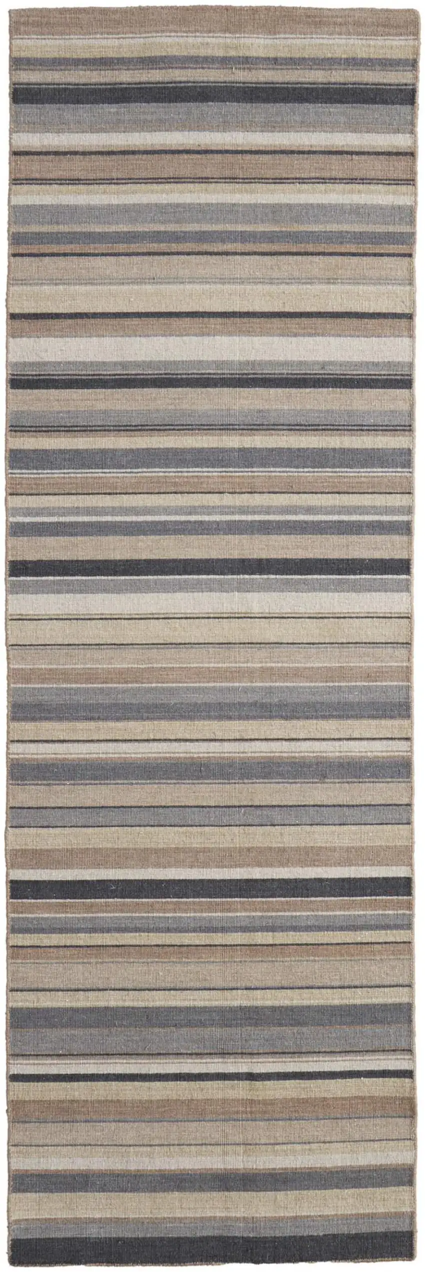 8' Gold Gray And Tan Wool Striped Hand Knotted Area Rug Photo 2