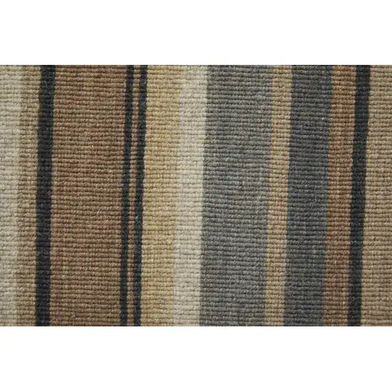 8' Gold Gray And Tan Wool Striped Hand Knotted Area Rug Photo 5