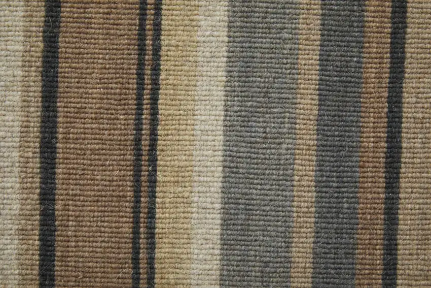 8' Gold Gray And Tan Wool Striped Hand Knotted Area Rug Photo 5