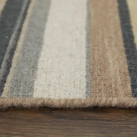 8' Gold Gray And Tan Wool Striped Hand Knotted Area Rug Photo 7