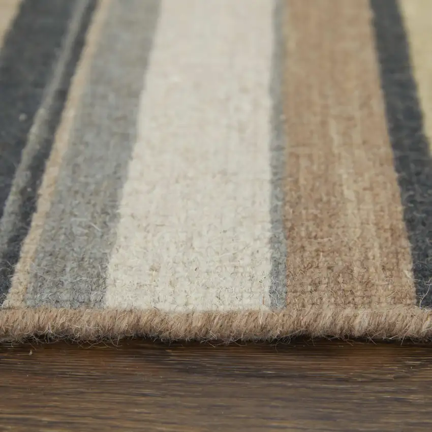 8' Gold Gray And Tan Wool Striped Hand Knotted Area Rug Photo 7