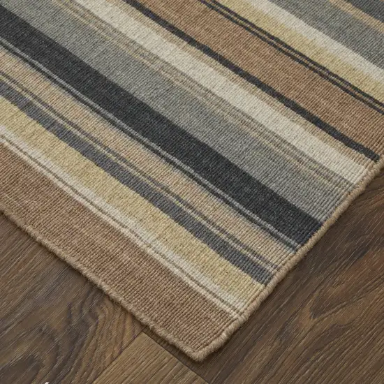 8' Gold Gray And Tan Wool Striped Hand Knotted Area Rug Photo 3