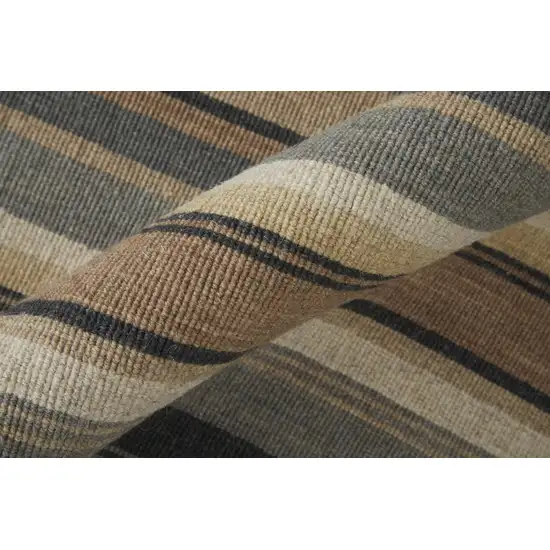 8' Gold Gray And Tan Wool Striped Hand Knotted Area Rug Photo 4