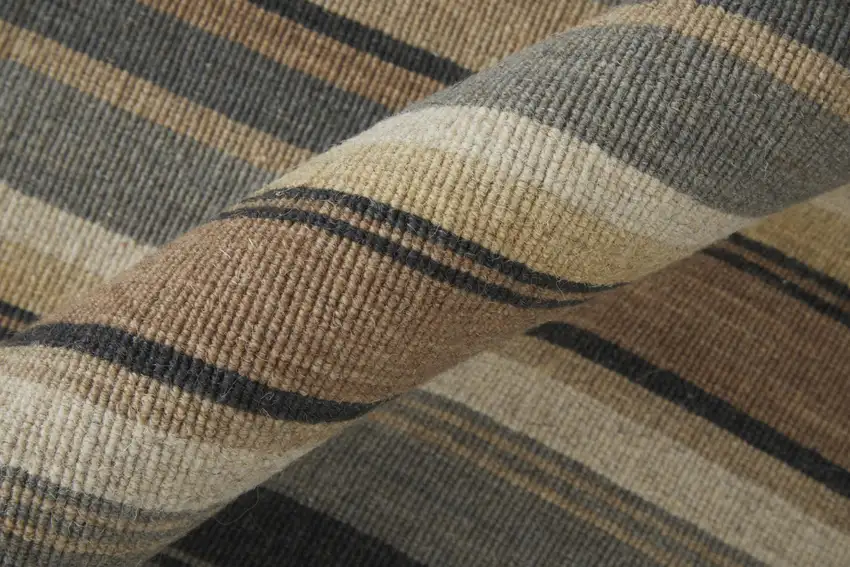 8' Gold Gray And Tan Wool Striped Hand Knotted Area Rug Photo 4