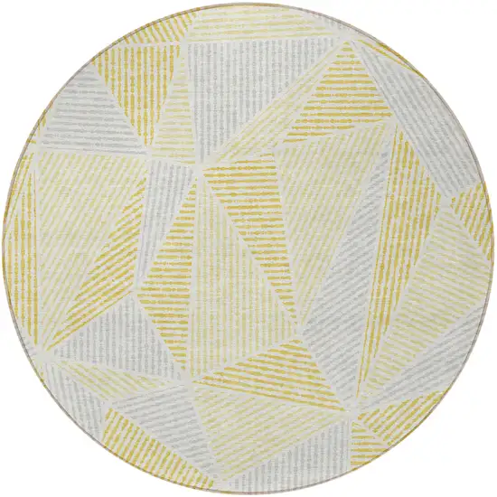 8' Gold Gray And Wheat Round Geometric Washable Indoor Outdoor Area Rug Photo 5