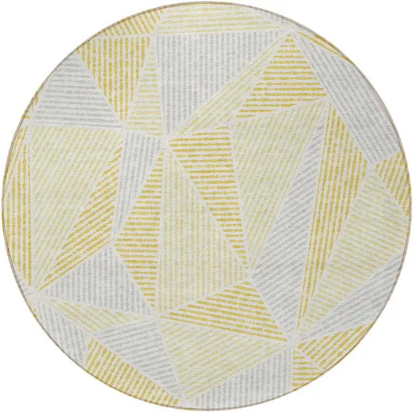 8' Gold Gray And Wheat Round Geometric Washable Indoor Outdoor Area Rug Photo 5