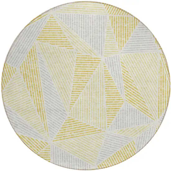 8' Gold Gray And Wheat Round Geometric Washable Indoor Outdoor Area Rug Photo 2