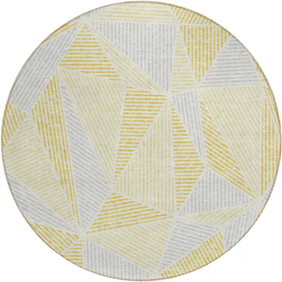 8' Gold Gray And Wheat Round Geometric Washable Indoor Outdoor Area Rug Photo 2