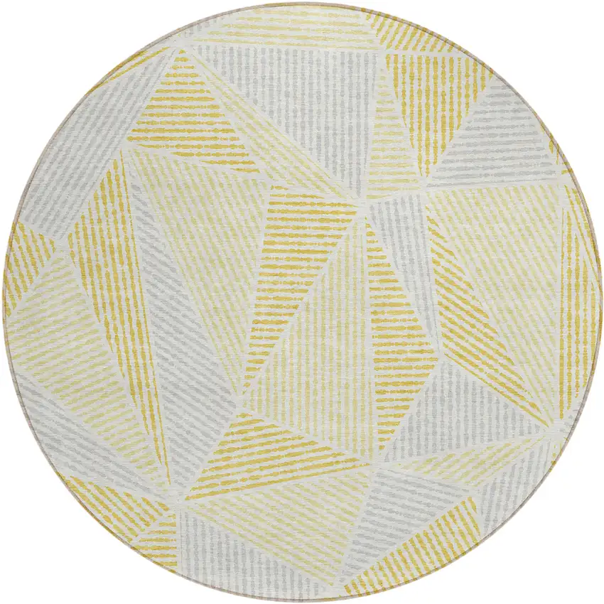 8' Gold Gray And Wheat Round Geometric Washable Indoor Outdoor Area Rug Photo 2