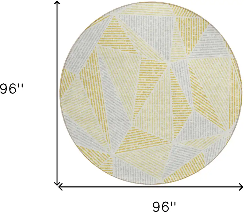 8' Gold Gray And Wheat Round Geometric Washable Indoor Outdoor Area Rug Photo 3