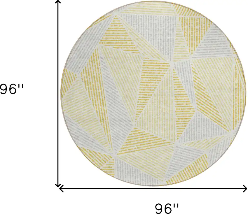 8' Gold Gray And Wheat Round Geometric Washable Indoor Outdoor Area Rug Photo 3