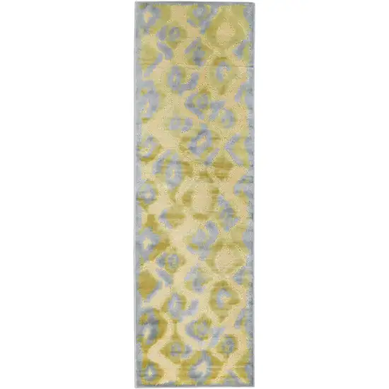 8' Gold Gray and Tan Abstract Power Loom Runner Rug Photo 2