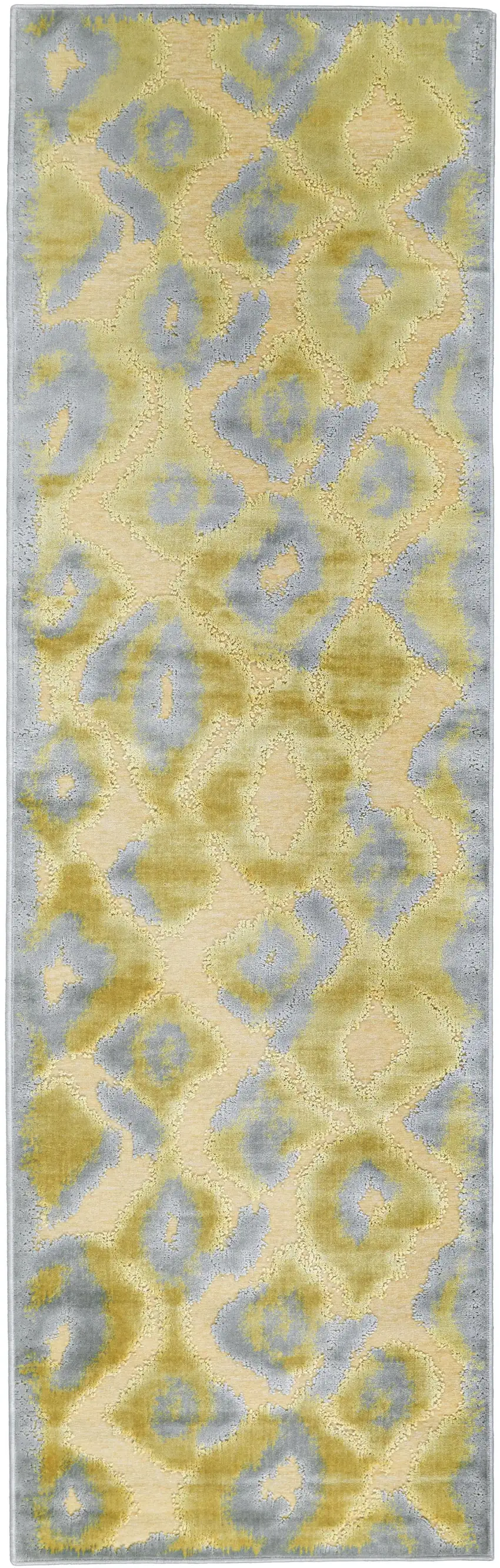 8' Gold Gray and Tan Abstract Power Loom Runner Rug Photo 2