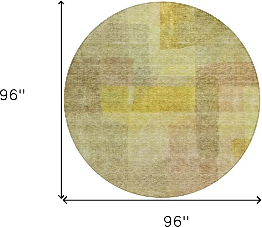 8' Gold Green And Brown Round Abstract Washable Indoor Outdoor Area Rug Photo 8