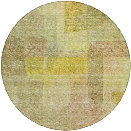 8' Gold Green And Brown Round Abstract Washable Indoor Outdoor Area Rug Photo 2