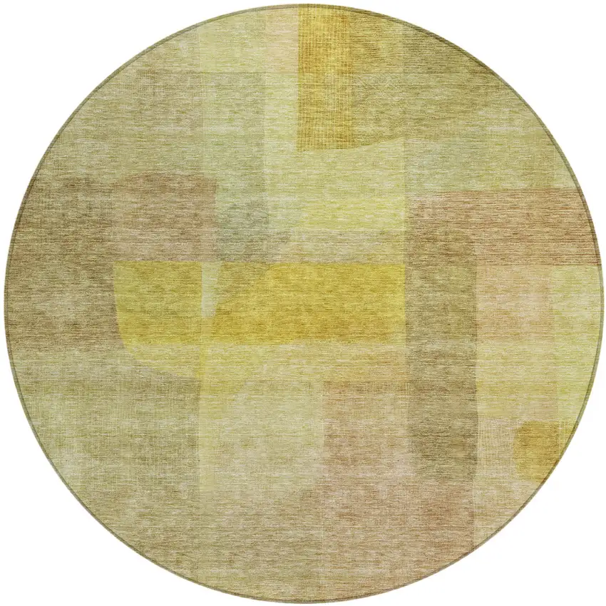 8' Gold Green And Brown Round Abstract Washable Indoor Outdoor Area Rug Photo 2