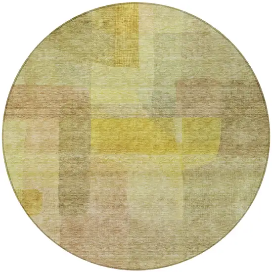 8' Gold Green And Brown Round Abstract Washable Indoor Outdoor Area Rug Photo 5