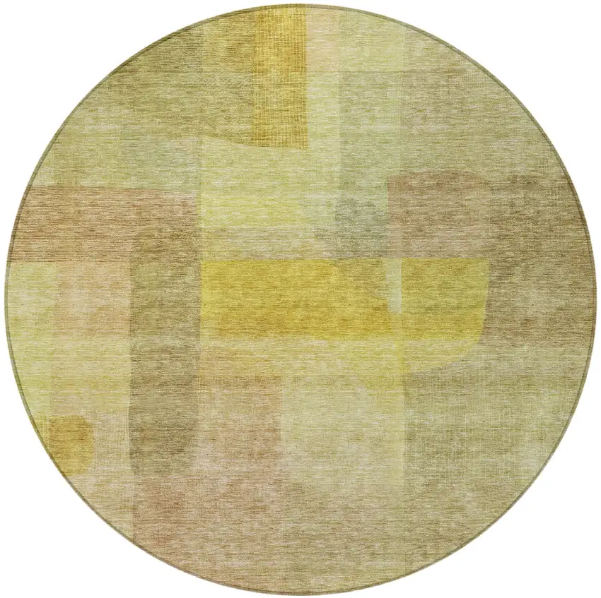 8' Gold Green And Brown Round Abstract Washable Indoor Outdoor Area Rug Photo 5