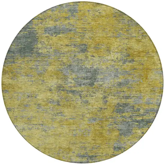 8' Gold Green And Gray Round Abstract Washable Indoor Outdoor Area Rug Photo 5