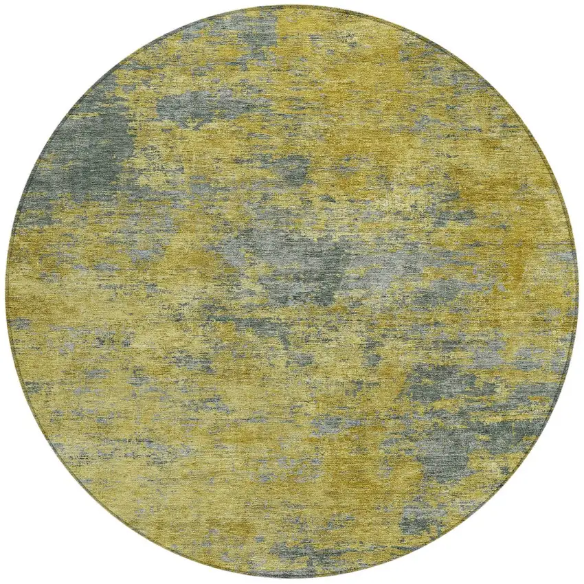 8' Gold Green And Gray Round Abstract Washable Indoor Outdoor Area Rug Photo 5