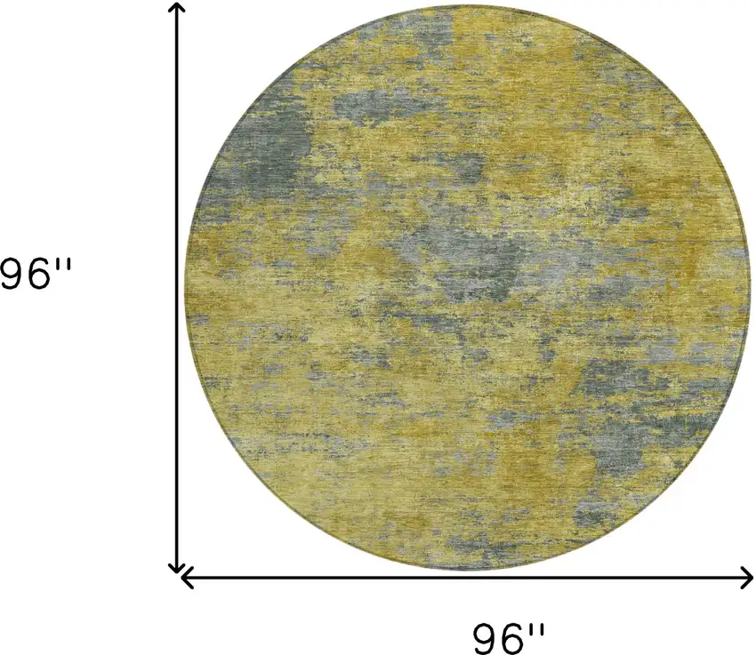 8' Gold Green And Gray Round Abstract Washable Indoor Outdoor Area Rug Photo 9