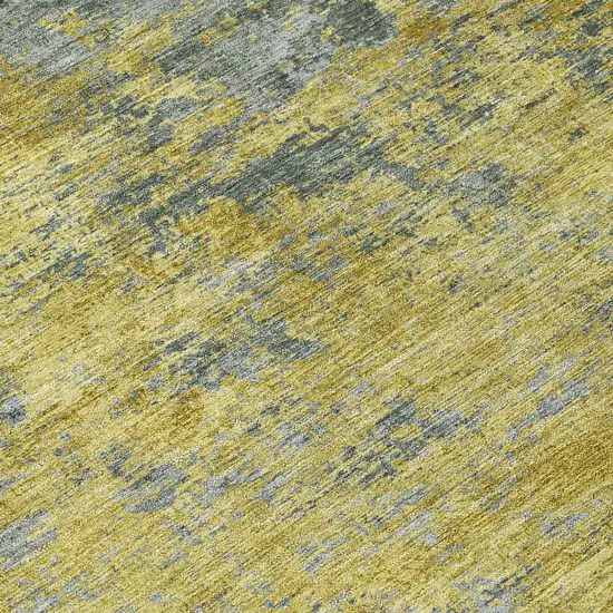 8' Gold Green And Gray Round Abstract Washable Indoor Outdoor Area Rug Photo 8