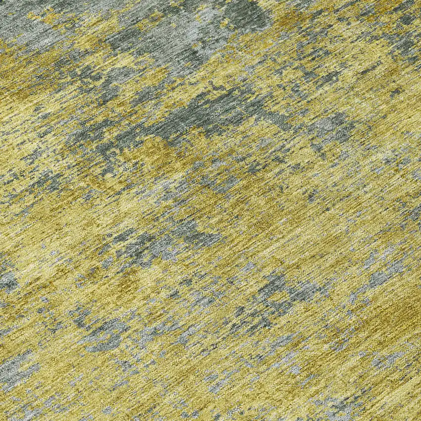 8' Gold Green And Gray Round Abstract Washable Indoor Outdoor Area Rug Photo 8