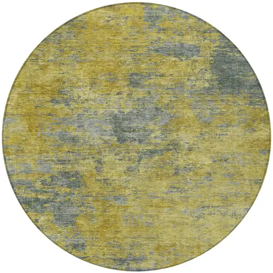 8' Gold Green And Gray Round Abstract Washable Indoor Outdoor Area Rug Photo 6
