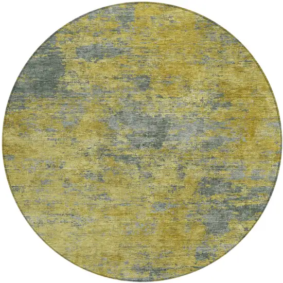 8' Gold Green And Gray Round Abstract Washable Indoor Outdoor Area Rug Photo 2