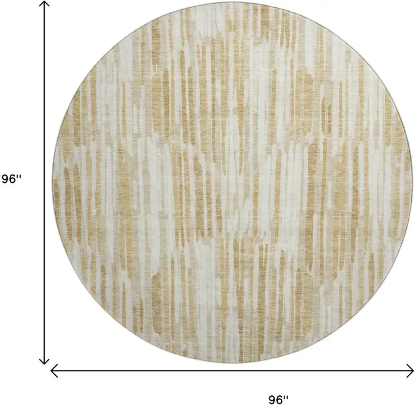 8' Gold Ivory And Beige Abstract Washable Round Rug With UV Protection Photo 3
