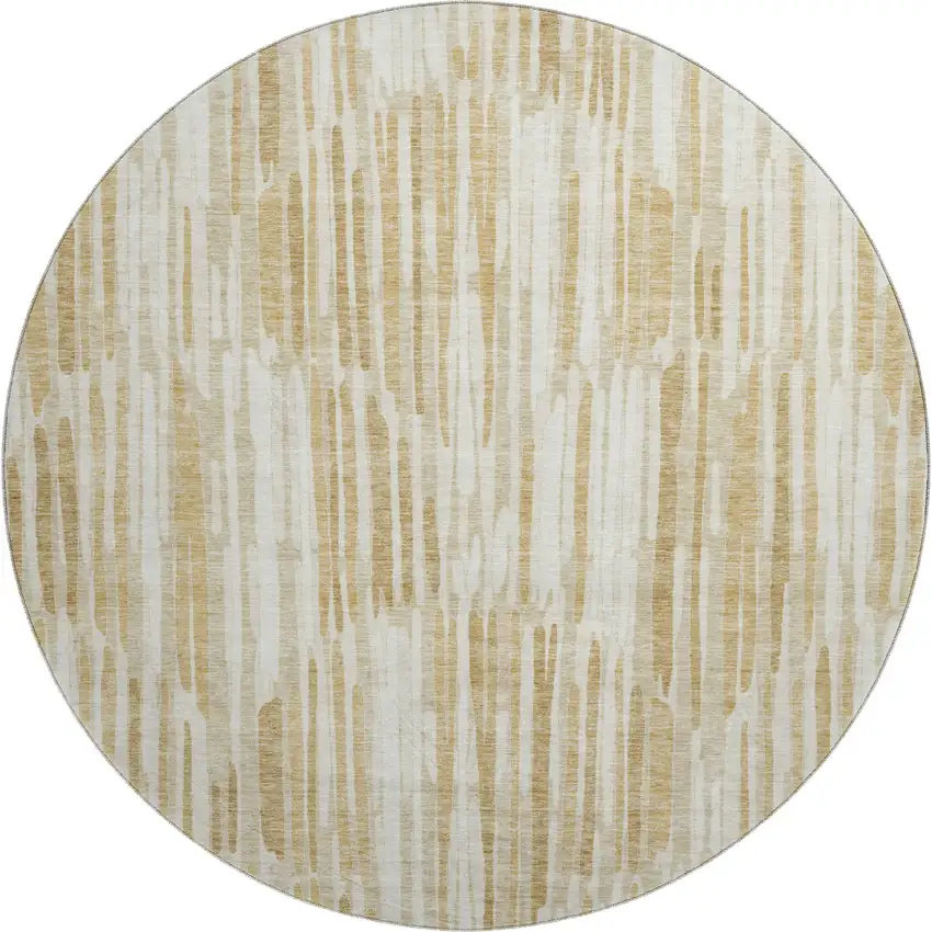 8' Gold Ivory And Beige Abstract Washable Round Rug With UV Protection Photo 1