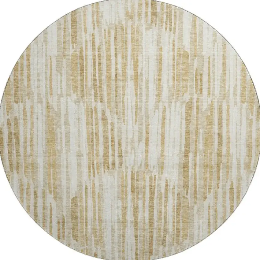 8' Gold Ivory And Beige Abstract Washable Round Rug With UV Protection Photo 4