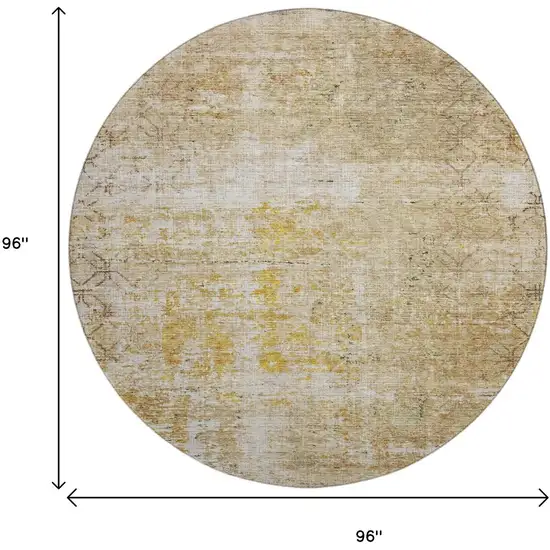 8' Gold Ivory And Beige Geometric Washable Round Rug With UV Protection Photo 9