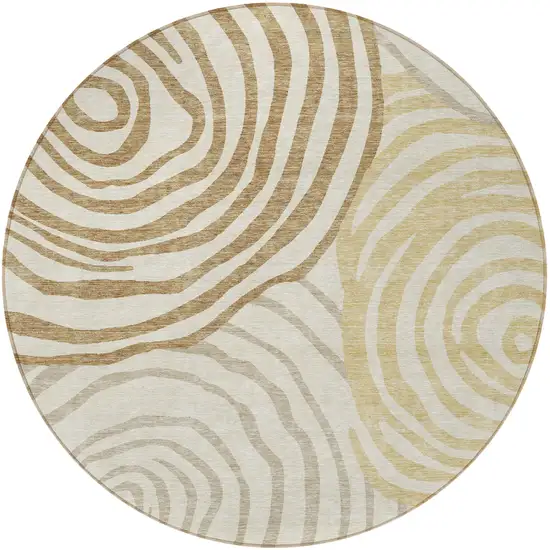 8' Gold Ivory And Beige Round Abstract Washable Indoor Outdoor Area Rug Photo 4
