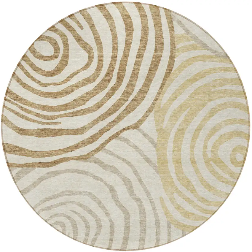 8' Gold Ivory And Beige Round Abstract Washable Indoor Outdoor Area Rug Photo 4