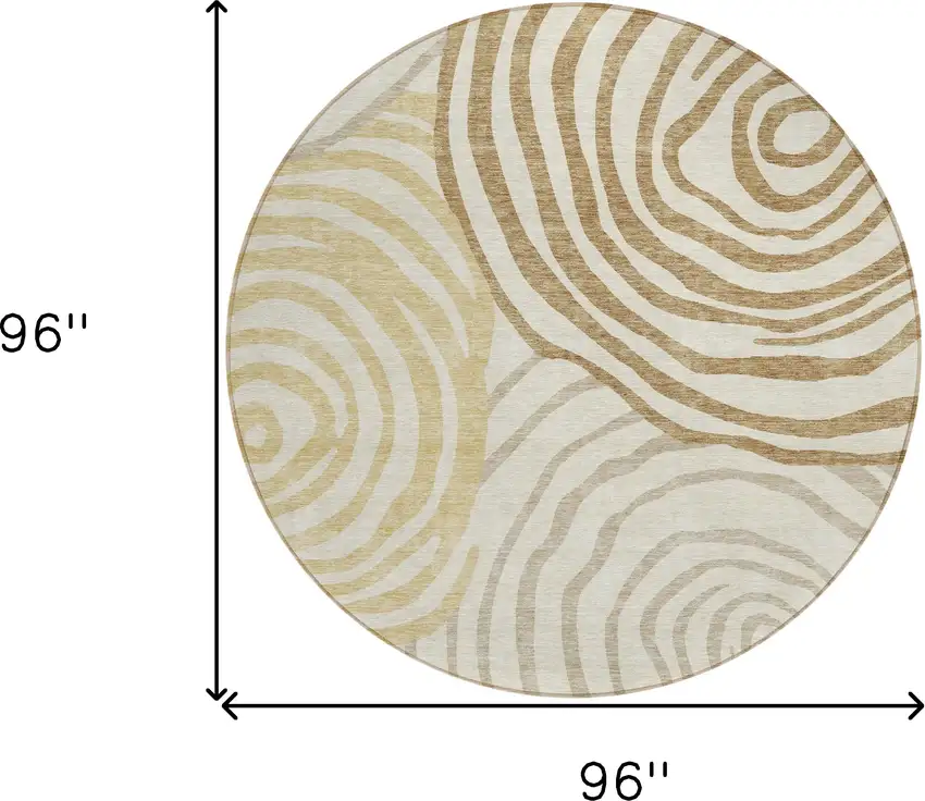 8' Gold Ivory And Beige Round Abstract Washable Indoor Outdoor Area Rug Photo 7