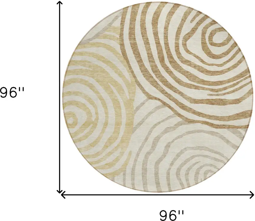 8' Gold Ivory And Beige Round Abstract Washable Indoor Outdoor Area Rug Photo 7
