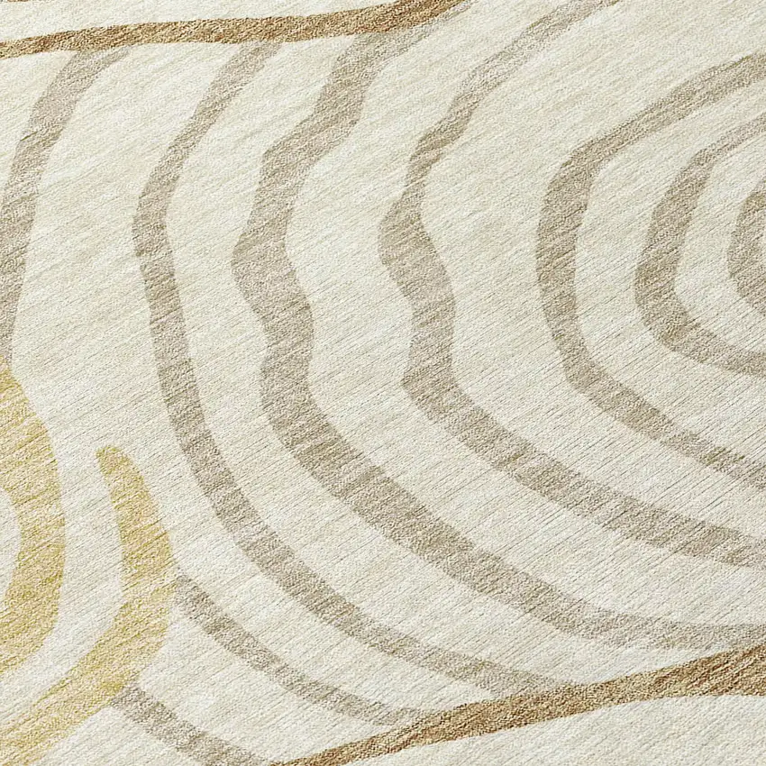 8' Gold Ivory And Beige Round Abstract Washable Indoor Outdoor Area Rug Photo 8