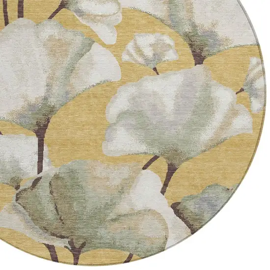 8' Gold Ivory And Beige Round Botanical Leaves Washable Indoor Outdoor Area Rug Photo 2