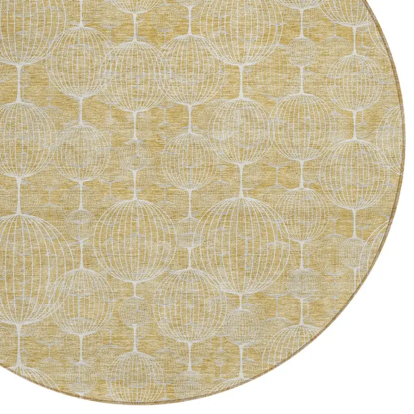 8' Gold Ivory And Beige Round Geometric Washable Indoor Outdoor Area Rug Photo 5