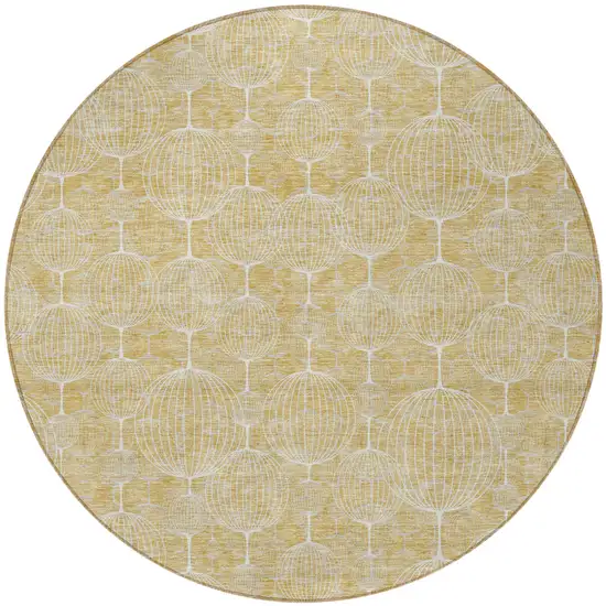 8' Gold Ivory And Beige Round Geometric Washable Indoor Outdoor Area Rug Photo 7