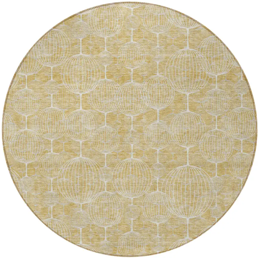 8' Gold Ivory And Beige Round Geometric Washable Indoor Outdoor Area Rug Photo 7