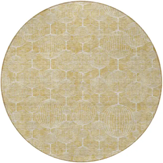 8' Gold Ivory And Beige Round Geometric Washable Indoor Outdoor Area Rug Photo 7