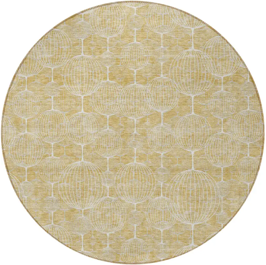 8' Gold Ivory And Beige Round Geometric Washable Indoor Outdoor Area Rug Photo 7